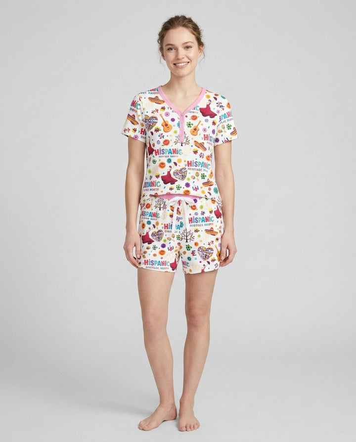 Fiesta Hispanic Heritage Month Bamboo Women Short Sleeve Short Pajama Set
