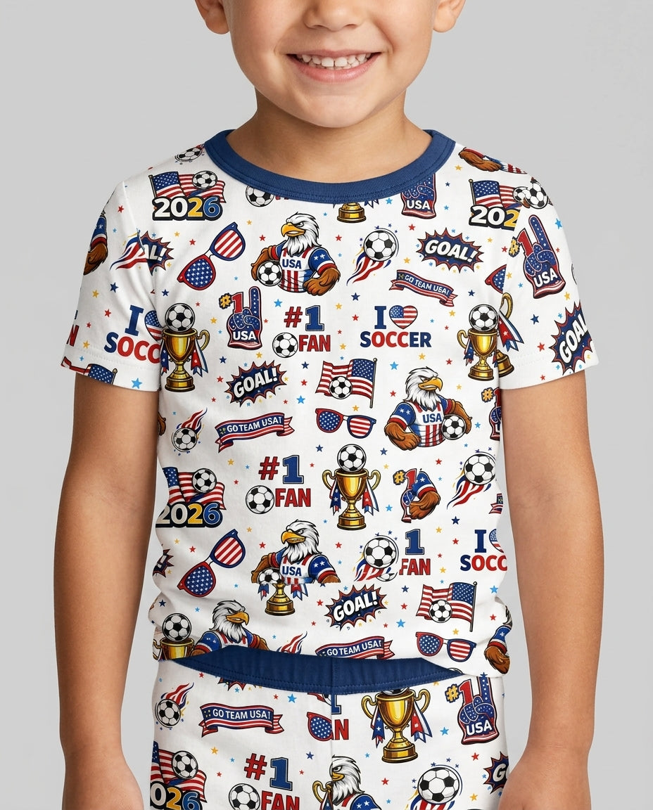 USA Soccer 2026 Party Bamboo Two Piece Short Sleeve Shorts Pajama Set