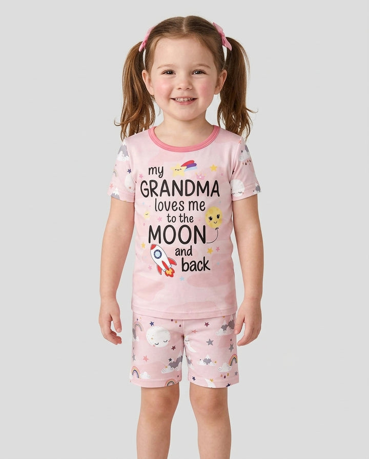 My Grandma Loves Me To The Moon And Back Bamboo Two Piece Short Sleeve Shorts Pajama Set
