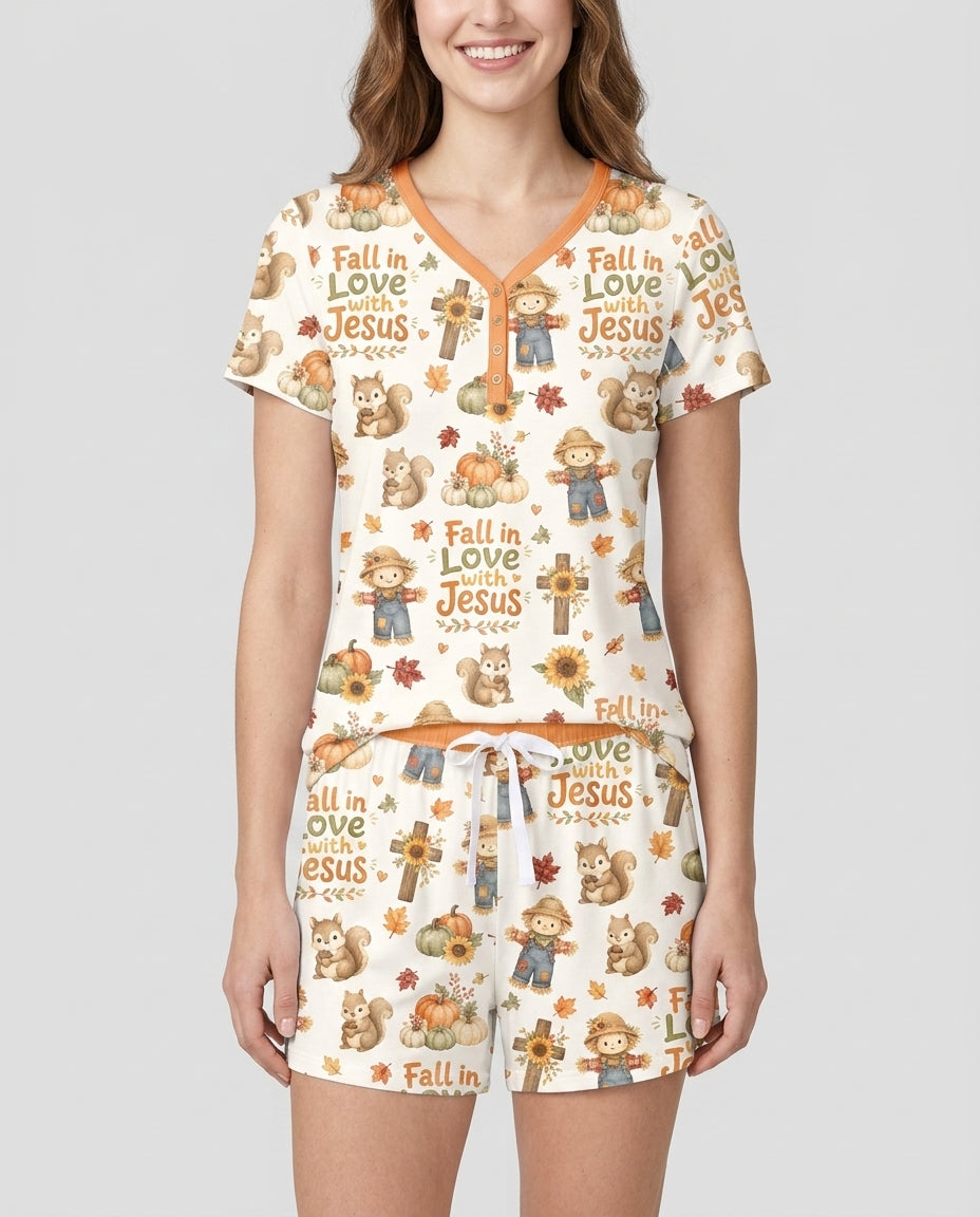 Fall For Jesus Bamboo Women Short Sleeve Short Pajama Set