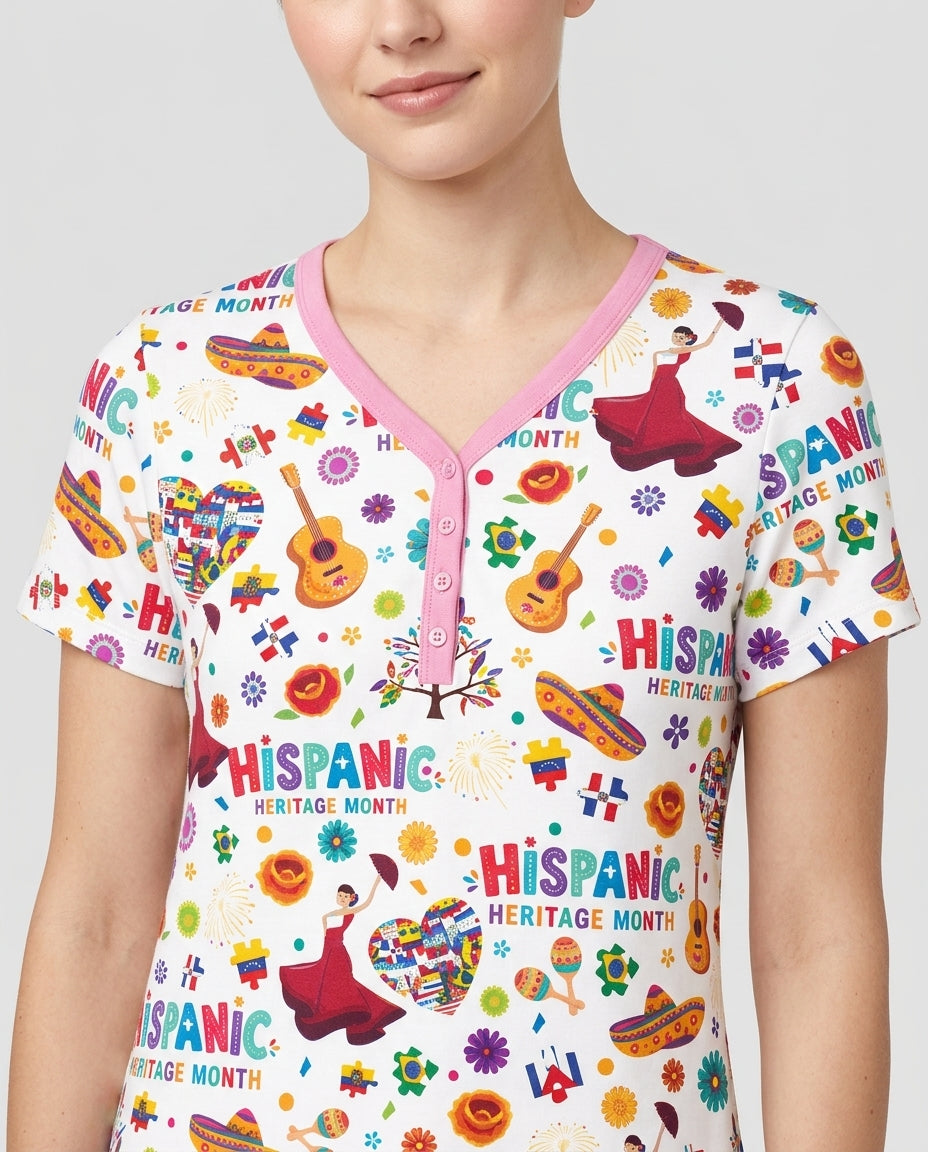 Fiesta Hispanic Heritage Month Bamboo Women Short Sleeve Short Pajama Set