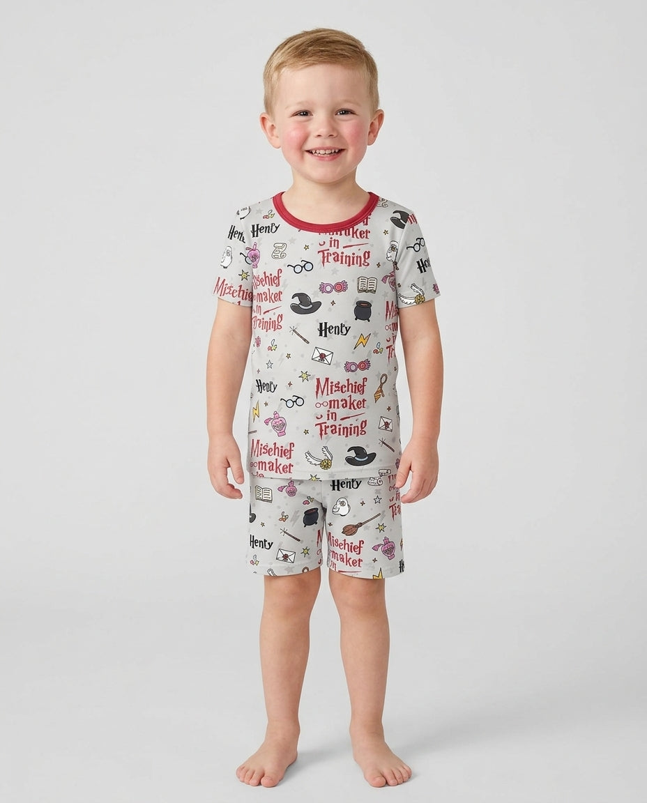 Custom Name Mischief Maker In Training Bamboo Two Piece Short Sleeve Shorts Pajama Set