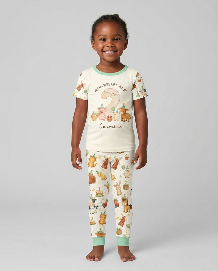 Personalized Farm Animals When I Wake Up I Will Be Birthday Bamboo Two Piece Short Sleeve Pajama Set