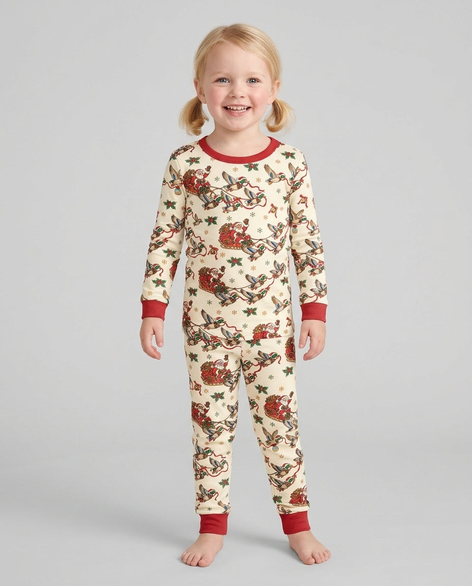 Santa Sleigh with Mallard Ducks Bamboo Two Piece Long Sleeve Pajama Set