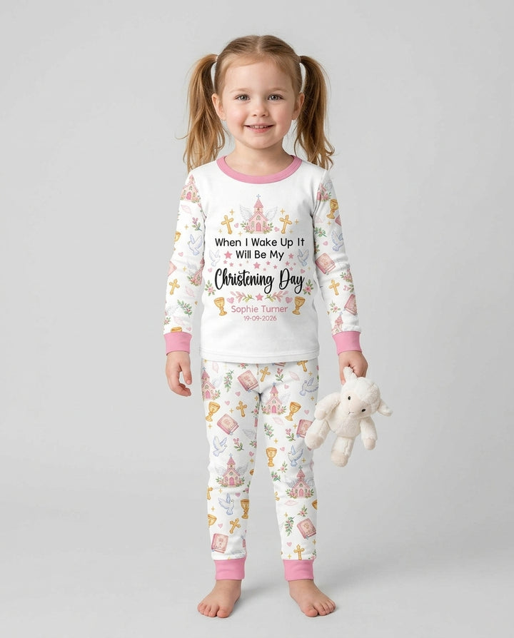Personalized When I Wake Up It Will Be My Christening Day Bamboo Two Piece Long Sleeve Pajama Set