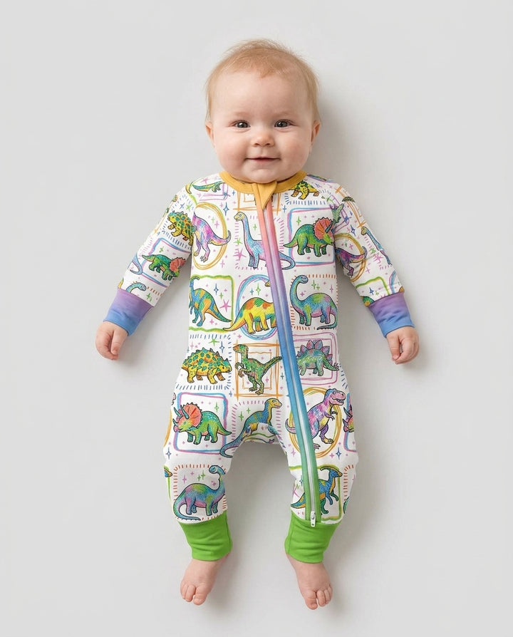Dinosaur Colorful Stamps Bamboo Convertible Zippy