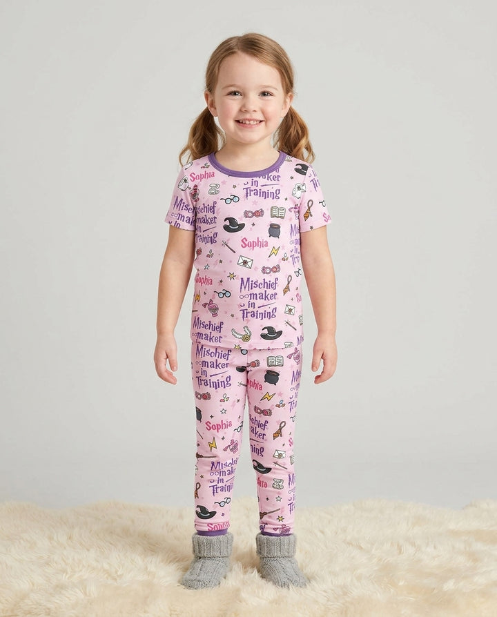 Custom Name Mischief Maker In Training Bamboo Two Piece Short Sleeve Pajama Set