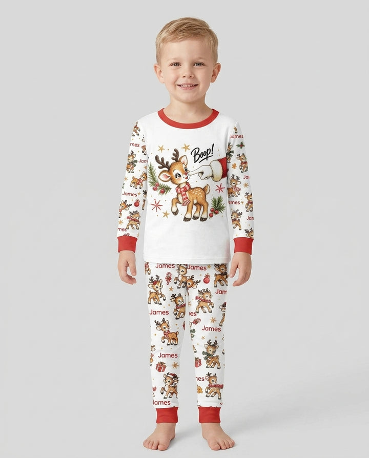 Reindeer Santa Boop Custom Name Bamboo Two Piece Long Sleeve Pajama Set