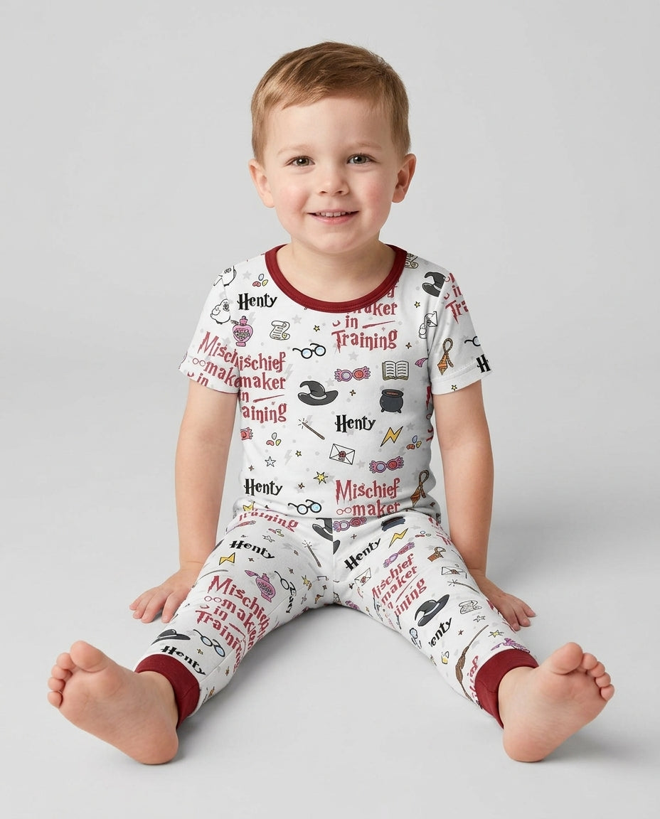 Custom Name Mischief Maker In Training Bamboo Two Piece Short Sleeve Pajama Set