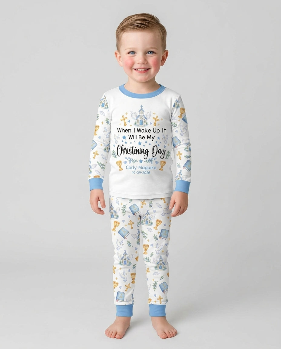Personalized When I Wake Up It Will Be My Christening Day Bamboo Two Piece Long Sleeve Pajama Set