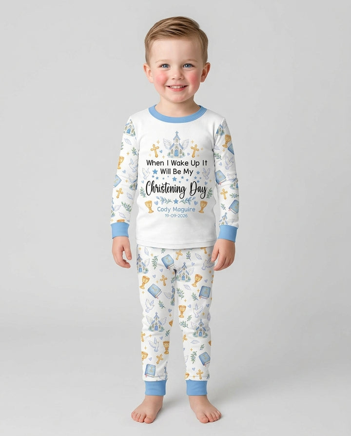 Personalized When I Wake Up It Will Be My Christening Day Bamboo Two Piece Long Sleeve Pajama Set
