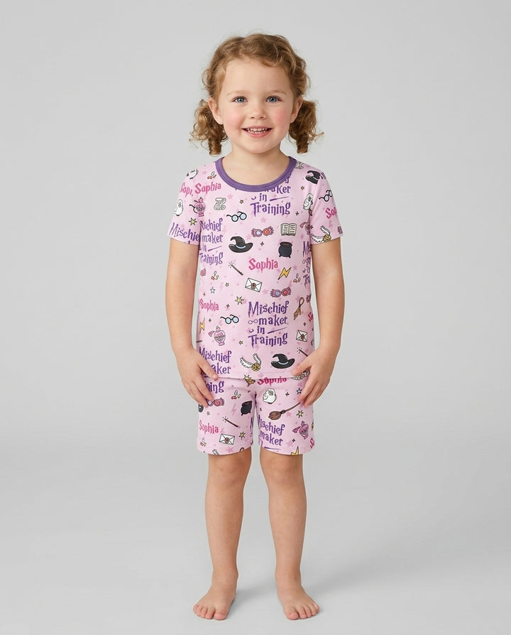 Custom Name Mischief Maker In Training Bamboo Two Piece Short Sleeve Shorts Pajama Set