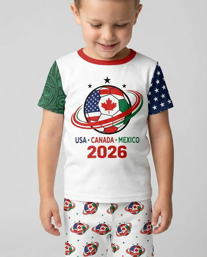 Soccer Cup USA Canada Mexico Bamboo Two Piece Short Sleeve Pajama Set