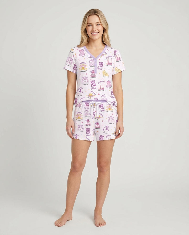 God Says I Am Girl Bamboo Women Short Sleeve Short Pajama Set