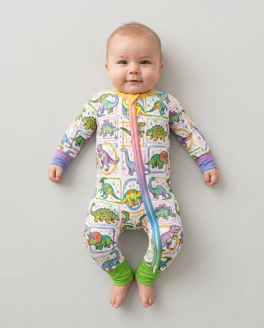 Dinosaur Colorful Stamps Bamboo Convertible Zippy