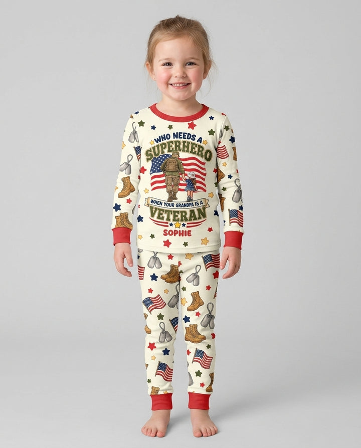 Who Needs Superhero When Your Grandpa Is A Veteran Bamboo Two Piece Long Sleeve Pajama Set