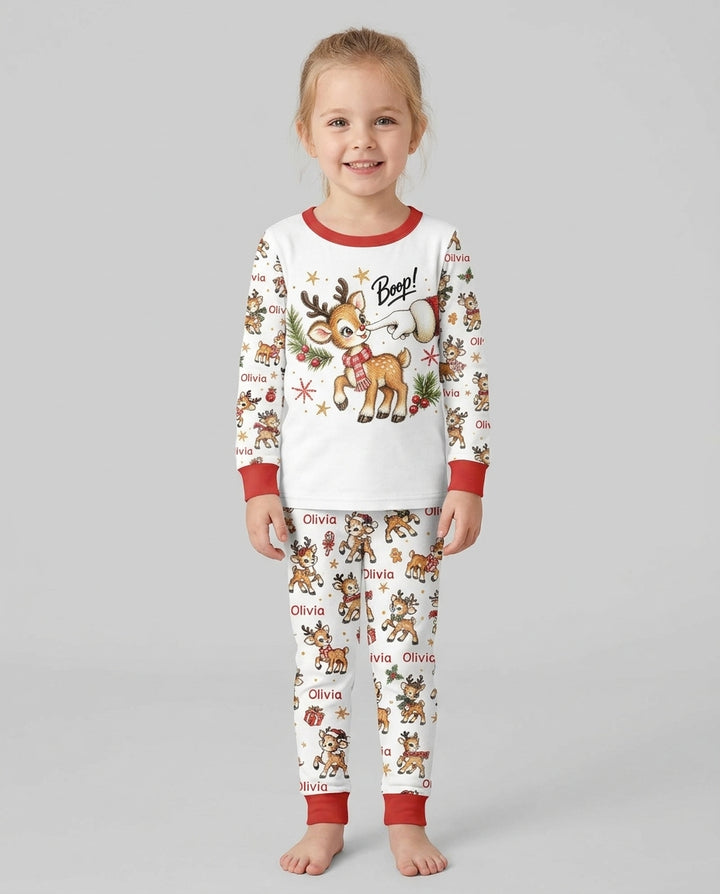 Reindeer Santa Boop Custom Name Bamboo Two Piece Long Sleeve Pajama Set