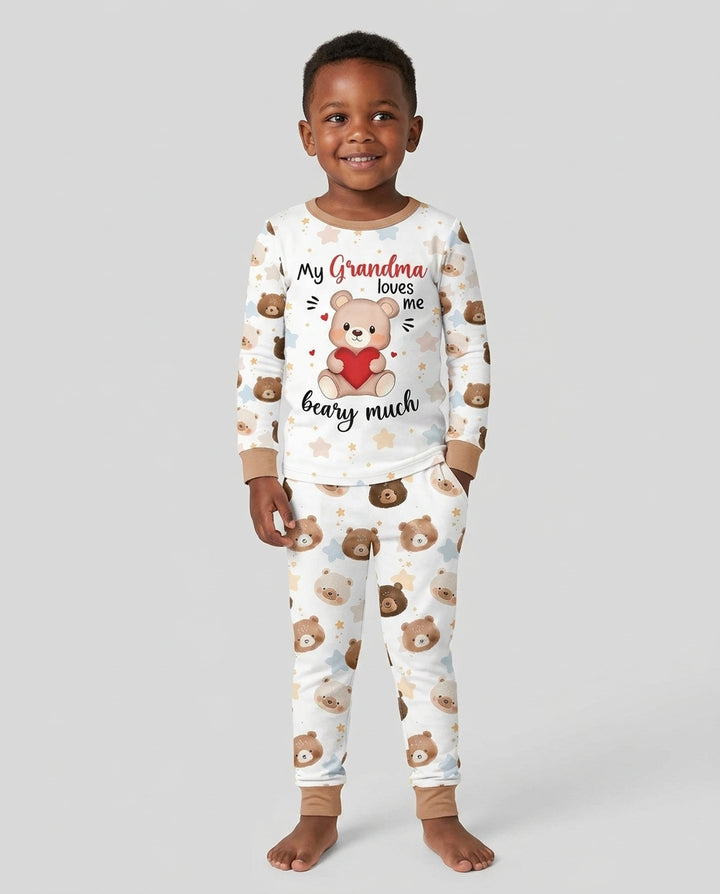 Personalized My Grandma Loves Me Beary Much Bamboo Two Piece Long Sleeve Pajama Set
