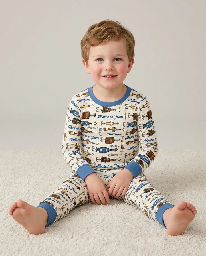 Hooked On Jesus Bamboo Two Piece Long Sleeve Pajama Set