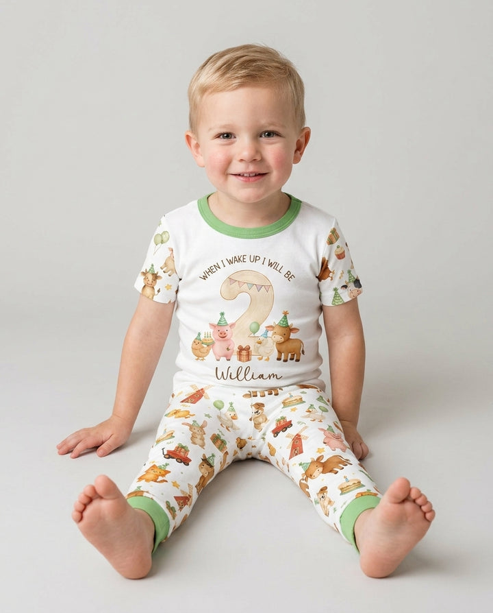 Personalized Farm Animals When I Wake Up I Will Be Birthday Bamboo Two Piece Short Sleeve Pajama Set