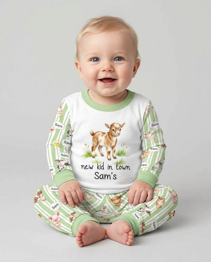 New Kid in Town Custom Name Bamboo Two Piece Long Sleeve Pajama Set