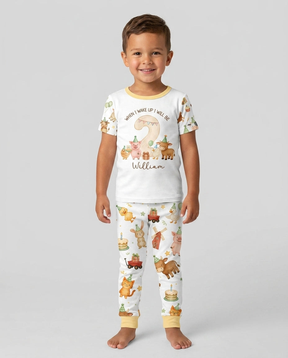 Personalized Farm Animals When I Wake Up I Will Be Birthday Bamboo Two Piece Short Sleeve Pajama Set