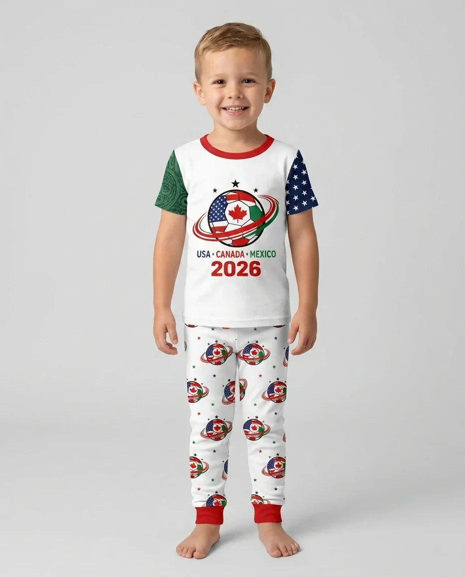 Soccer Cup USA Canada Mexico Bamboo Two Piece Short Sleeve Pajama Set