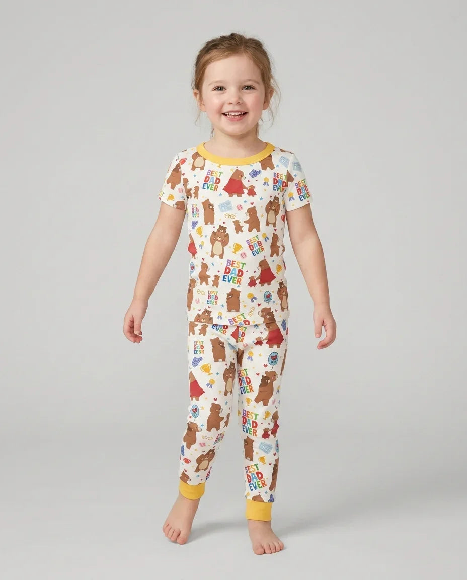 Best Daddy Bear Ever Family Matching Bamboo Two Piece Short Sleeve Pajama Set