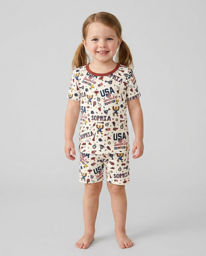 My First Soccer Cup 2026 Bamboo Two Piece Short Sleeve Shorts Pajama Set