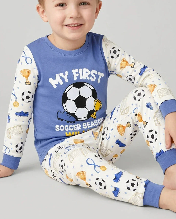 Custom Name My First Soccer Season Bamboo Two Piece Long Sleeve Pajama Set