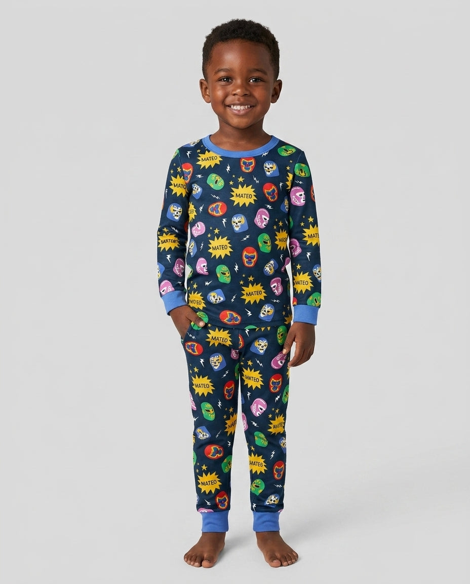 Lucha Libre Custom Name Bamboo Two Piece Long Sleeve Pajama Set
