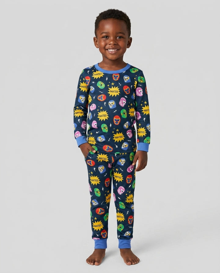 Lucha Libre Custom Name Bamboo Two Piece Long Sleeve Pajama Set