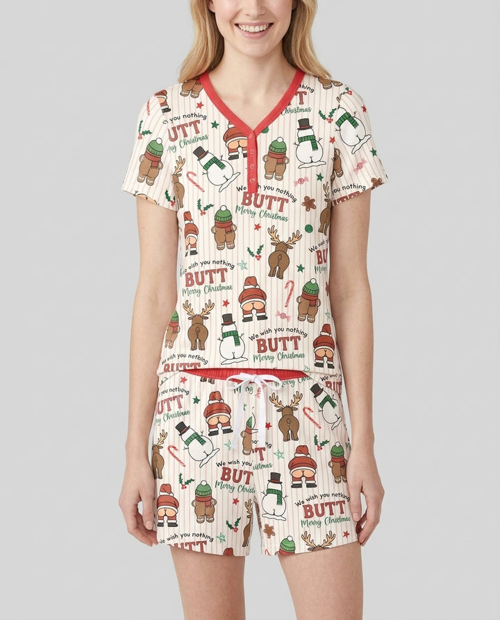 We Wish You Nothing Butt Merry Bamboo Women Short Sleeve Short Pajama Set