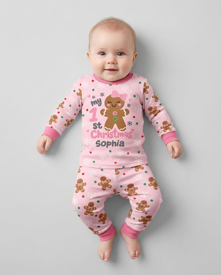 Custom Name My First Christmas  Bamboo Two Piece Long Sleeve Pajama Set