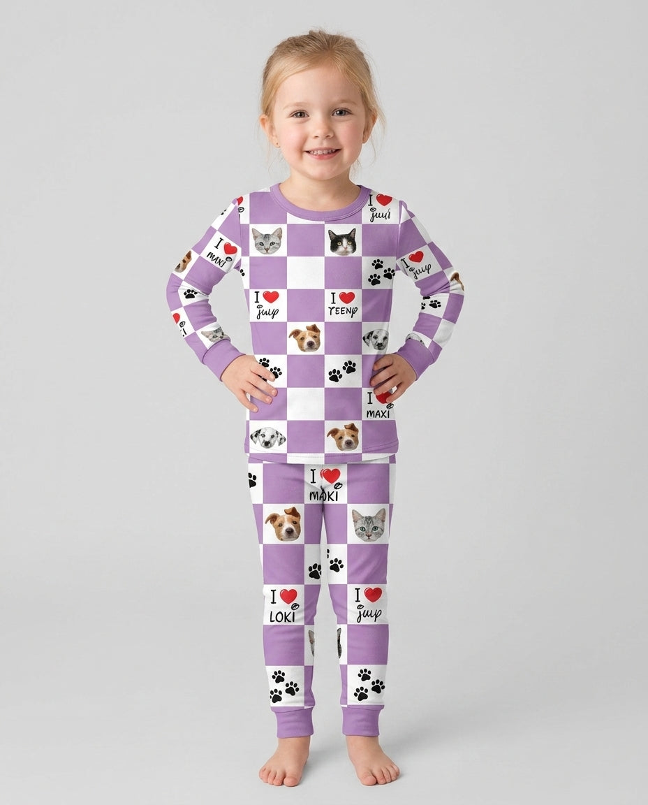 Custom Photo I Love My Best Friend Dog/ Cat Bamboo Two Piece Long Sleeve Pajama Set