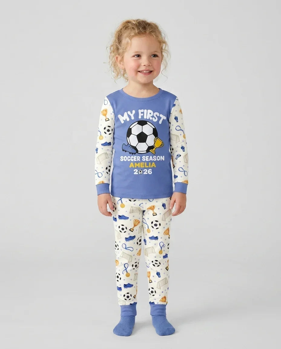 Custom Name My First Soccer Season Bamboo Two Piece Long Sleeve Pajama Set
