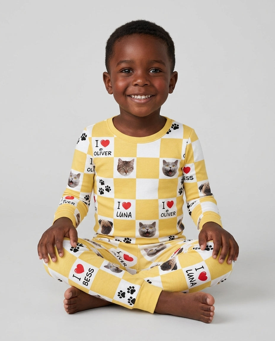 Custom Photo I Love My Best Friend Dog/ Cat Bamboo Two Piece Long Sleeve Pajama Set