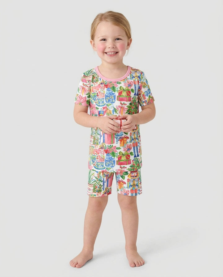 Watercolor Nutcracker Holiday Bamboo Two Piece Short Sleeve Shorts Pajama Set