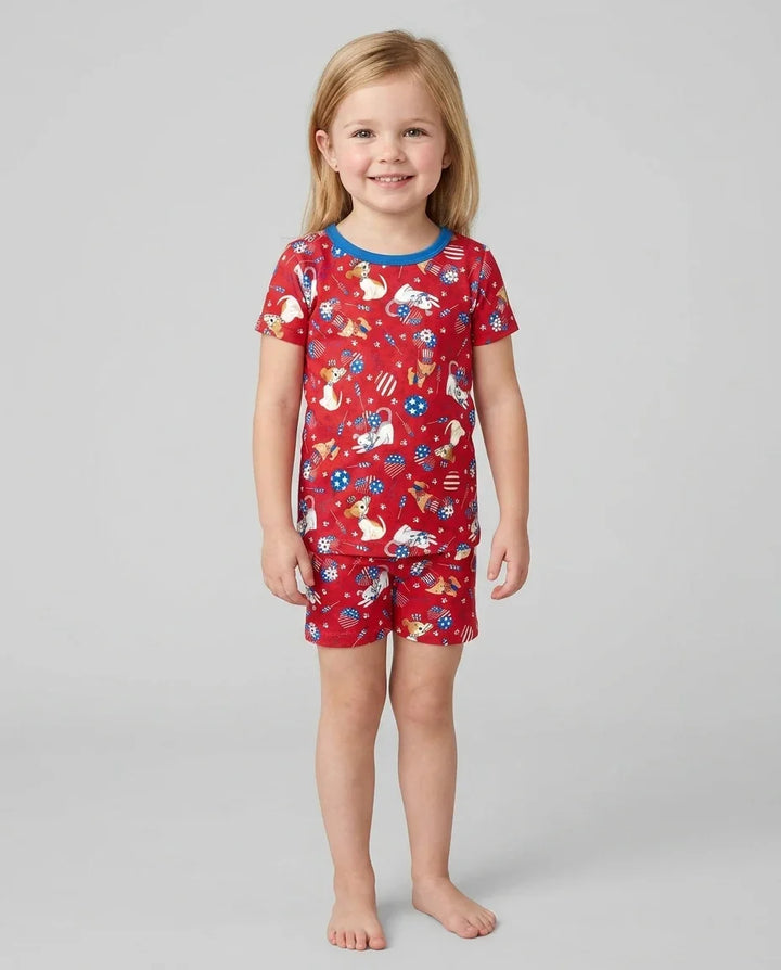 Red, White & Woof Family Matching Bamboo Two Piece Short Sleeve Shorts Pajama Set