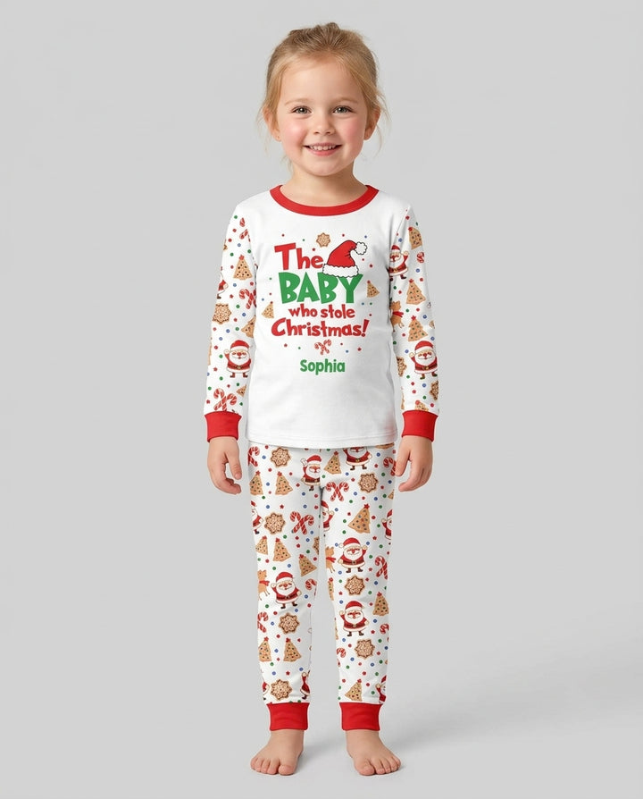 Custom Name The Baby Who Stole Christmas Bamboo Two Piece Long Sleeve Pajama Set