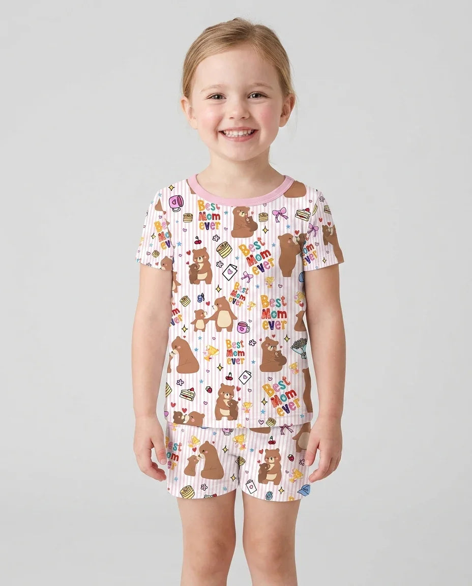 Best Mama Bear Ever Family Matching Bamboo Two Piece Short Sleeve Shorts Pajama Set