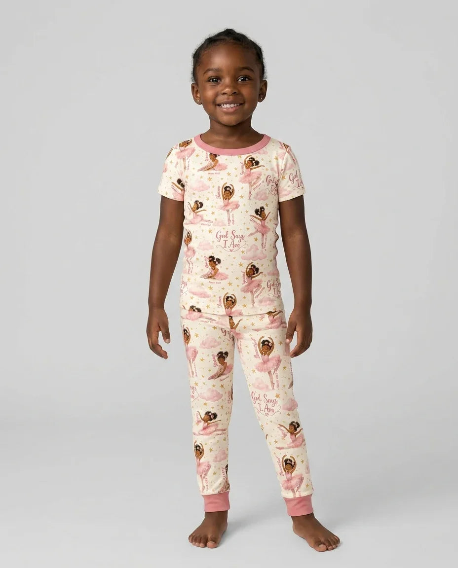 Black Girl Ballerina God Says I Am Bamboo Two Piece Short Sleeve Pajama Set