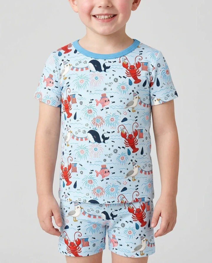 Celebrate 4th of July Family Matching Bamboo Two Piece Short Sleeve Shorts Pajama Set