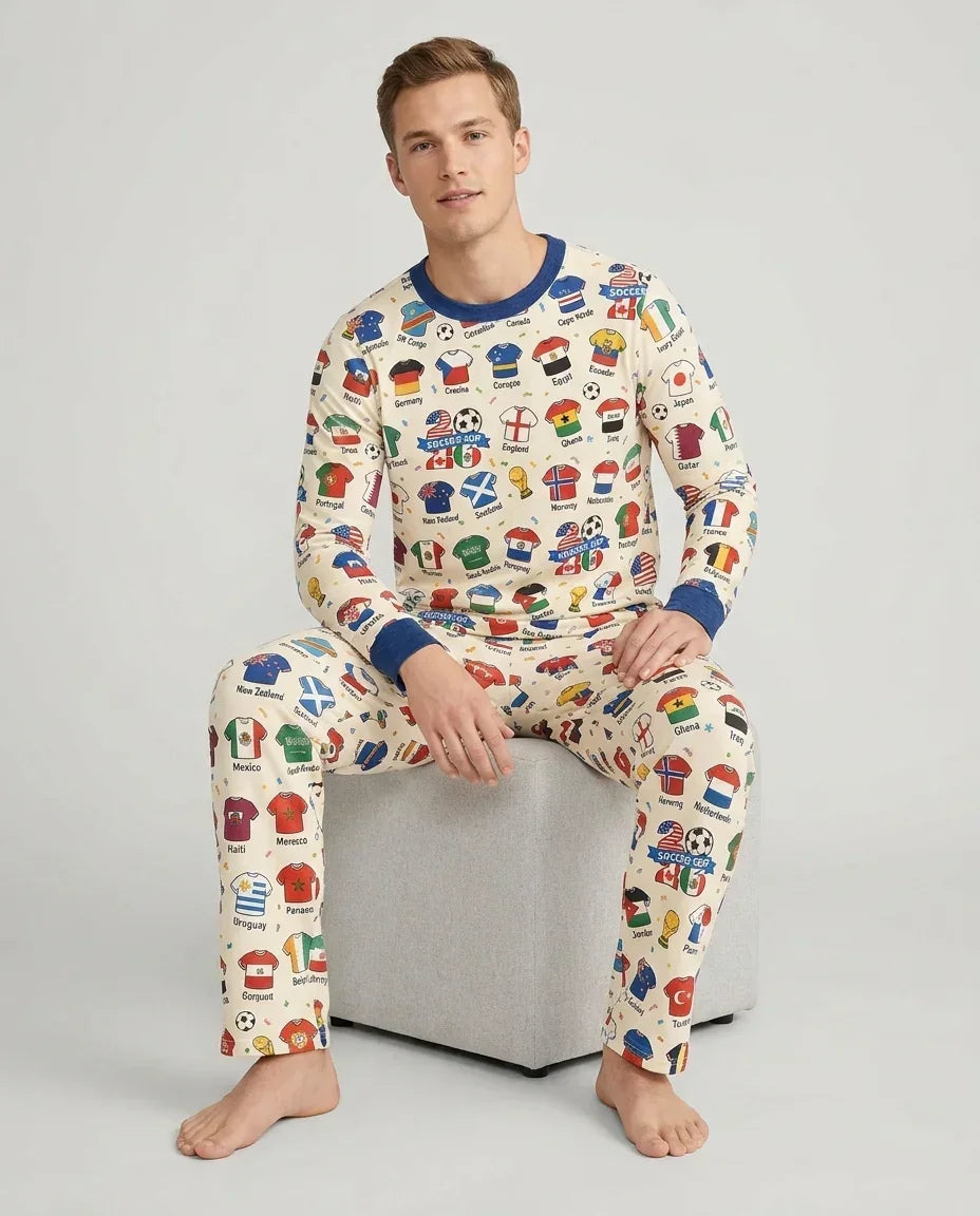 2026 Soccer World Jersey Flag Bamboo Men's Pajama Set