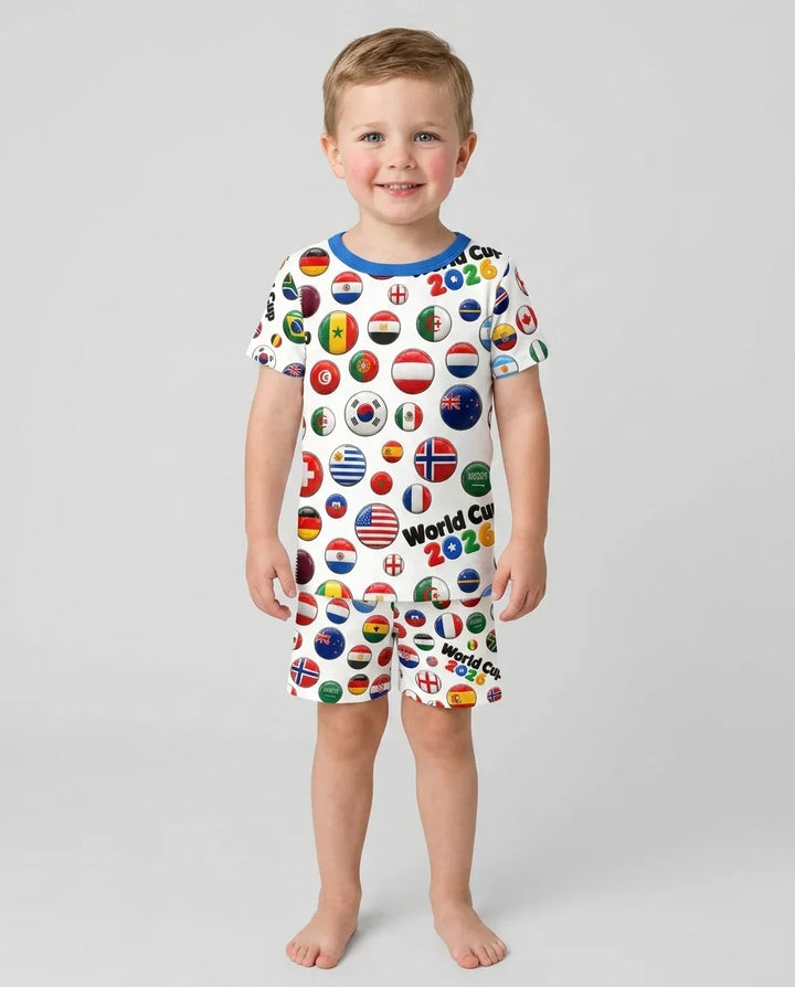 Soccer Cup All Country Balls Bamboo Two Piece Short Sleeve Shorts Pajama Set