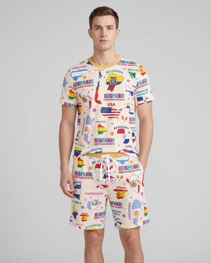 Hispanic Heritage Month Country Flags Bamboo Men Short Sleeve Short Pajama Set