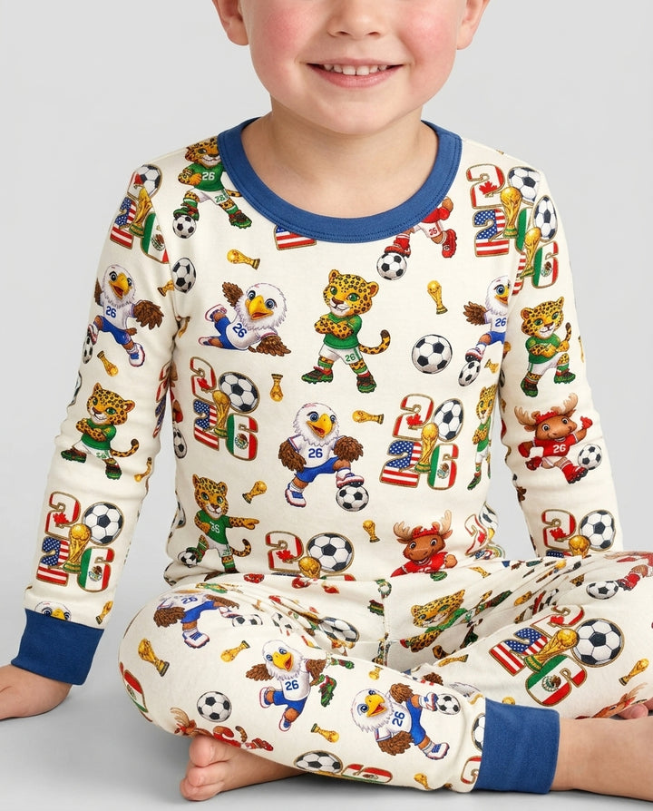 Cute Soccer Mascots USA CAN MEX Bamboo Two Piece Long Sleeve Pajama Set