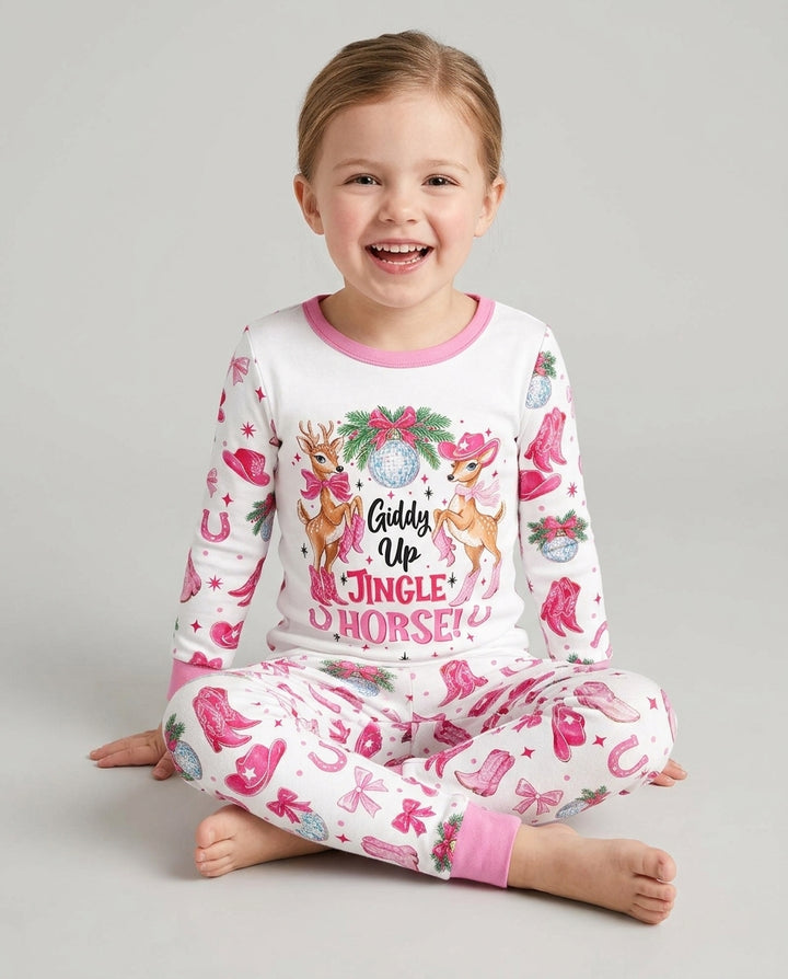 Western Christmas Giddy-up Jingle Horse Bamboo Two Piece Long Sleeve Pajama Set