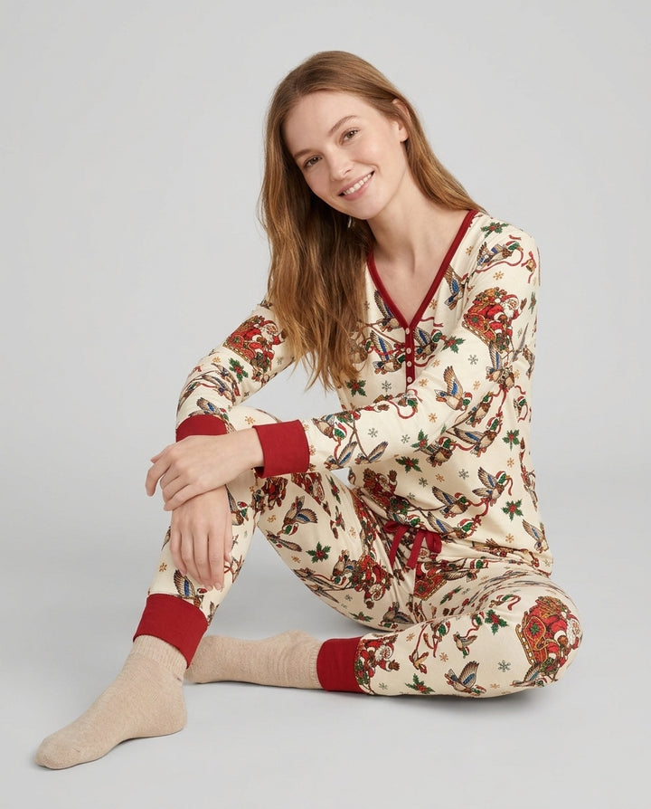 Santa Sleigh with Mallard Ducks Bamboo Women Pajama Set