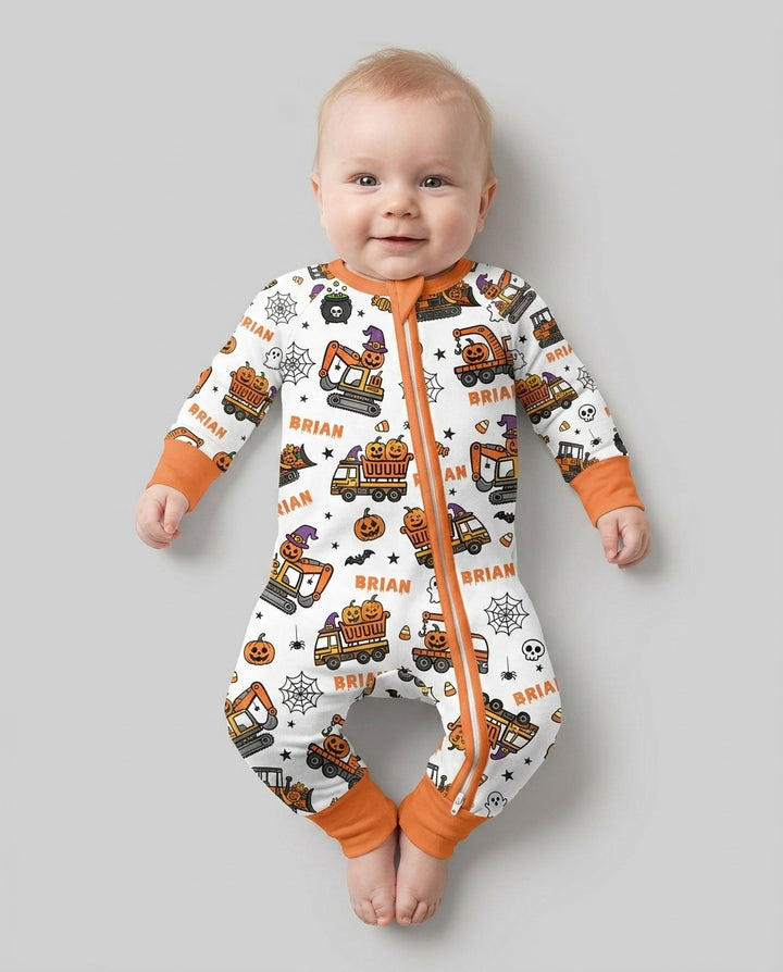 Custom Name Halloween Construction Trucks Bamboo Convertible Zippy